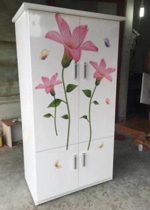 Tủ Nhựa Đại Loan 2 Cánh HL07 - Họa Tiết In 3D - Chân Đế